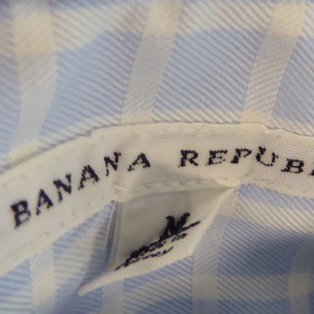 BANANA REPUBLIC blue box plaid SHIRT M 15 15.5 cotton dress button up